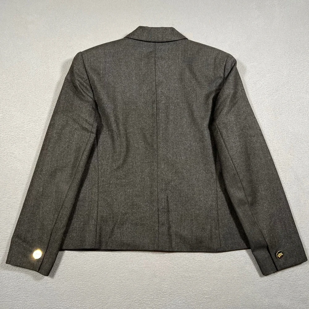 Vintage Burberry Wool Blazer Jacket Womens 4P‎ Petite Gray Collared Gold Buttons